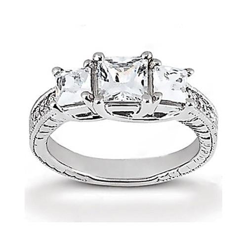 2,18 ct. Runder Echt Aus der Erde Abgebauter Natürlicher Diamantring Drei Steine Individuell
