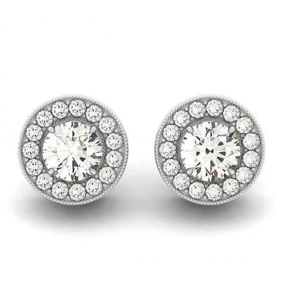 2,20 Karat Runde Echt Aus der Erde Abgebauter Natürlicher Diamanten Ohrstecker Halo Ohrringe Weißgold