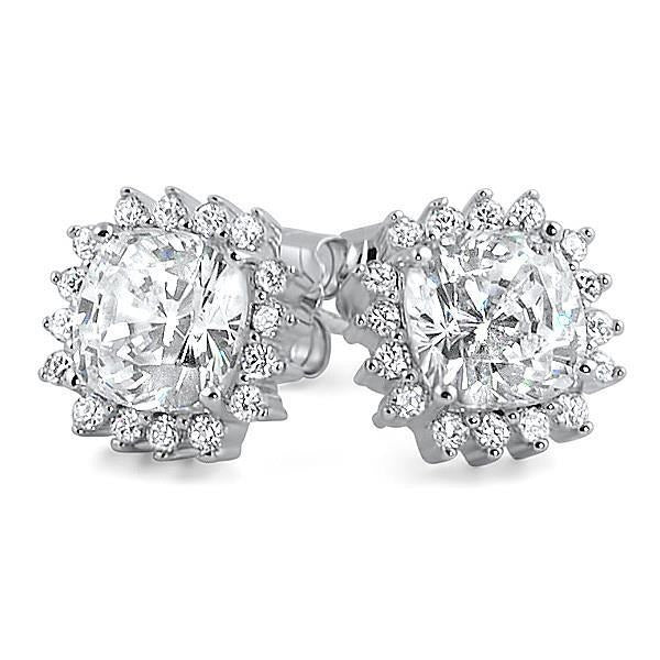 2,30 Karat Krappenset Kissen & runder Echt Diamant-Ohrstecker Weißgold 14K