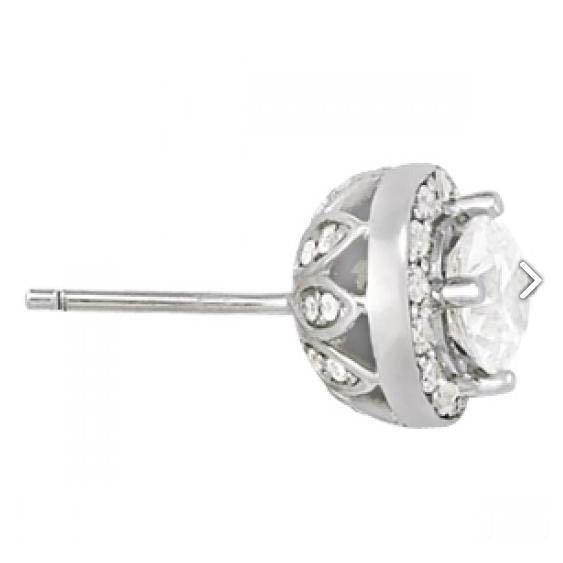2,30 Karat Runde Echt Aus der Erde Abgebauter Natürlicher Diamanten Halo Ohrstecker Paar Weißgold 14K