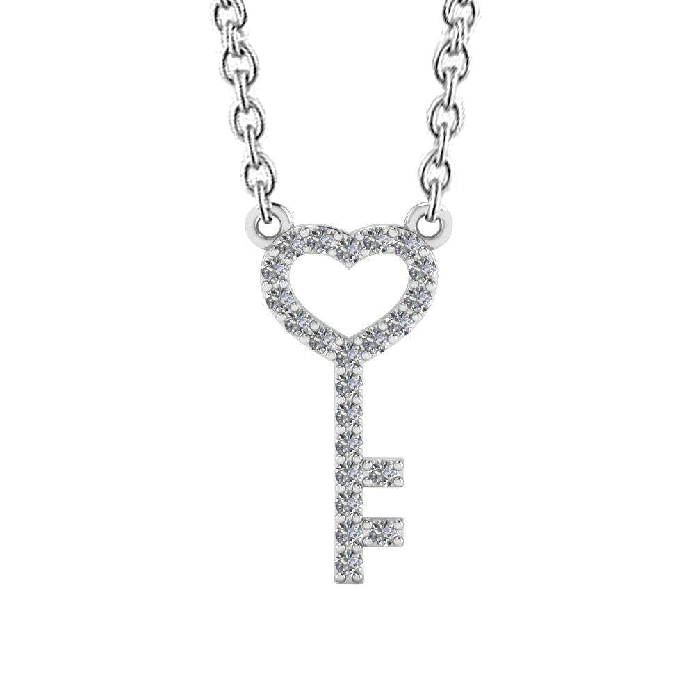 2,30 ct Rundschliff Echt Aus der Erde Abgebauter Natürlicher Diamanten Schlüssel Herz Anhänger Halskette Weißgold 14K