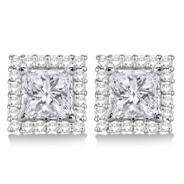 2,4 Karat Prinzessin und Rundschliff Echt Diamanten Halo Ohrstecker WG 14K