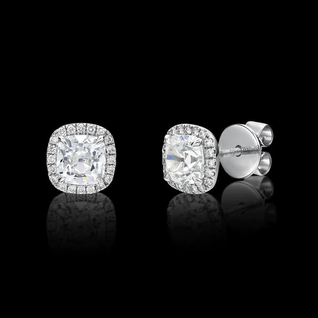 2,4 ct Old Mine Cut Echt Diamants Ohrstecker Halo Ohrringe Weißgold 14K