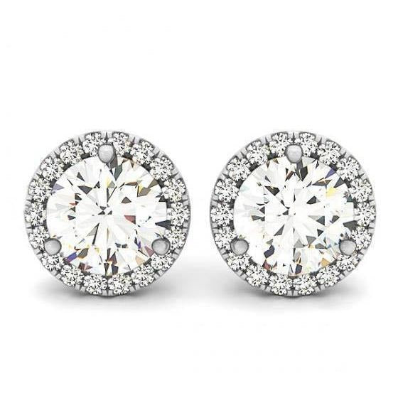 2,40 Karat runde Echt Aus der Erde Abgebauter Natürlicher Diamanten Halo-Paar-Ohrstecker