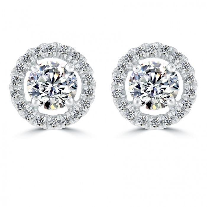 2,40 ct. Runder Halo-Echt Diamant-Ohrring Weißgold Funkelnder Goldschmuck
