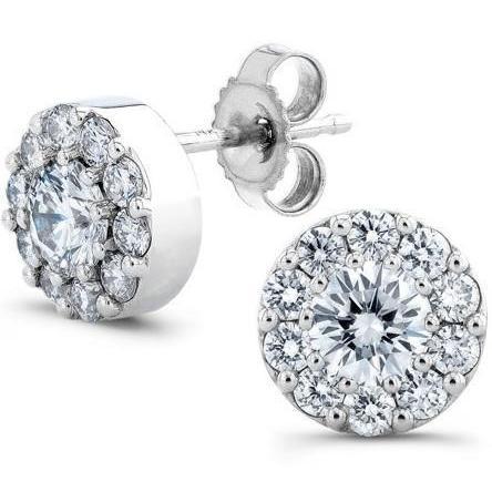 2,5 Karat Halo-Echt Diamant-Ohrstecker im Rundschliff aus massivem Weißgold