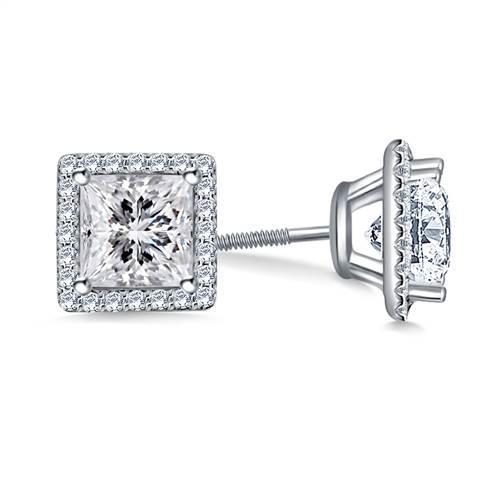 2,5 Karat Princess Halo Natürlich Diamant Ohrstecker 14K Weißgold