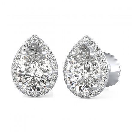2,50 Birne & runder Halo-Natürliche Diamant-Ohrstecker Weißgold 14K