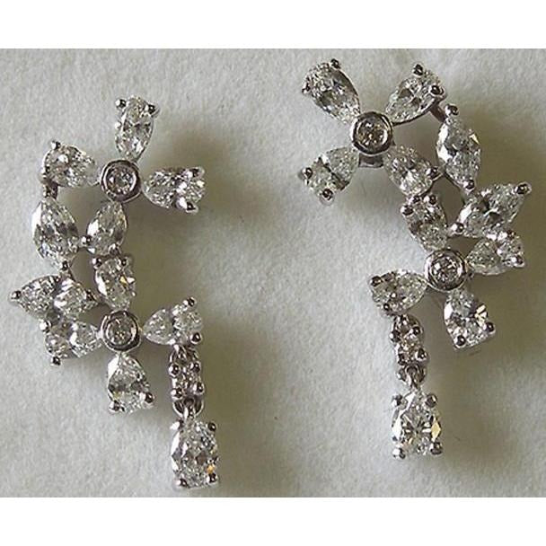 2,50 Karat Birne & runder Echt Aus der Erde Abgebauter Natürlicher Diamant Kronleuchter Damenohrring Paar baumeln