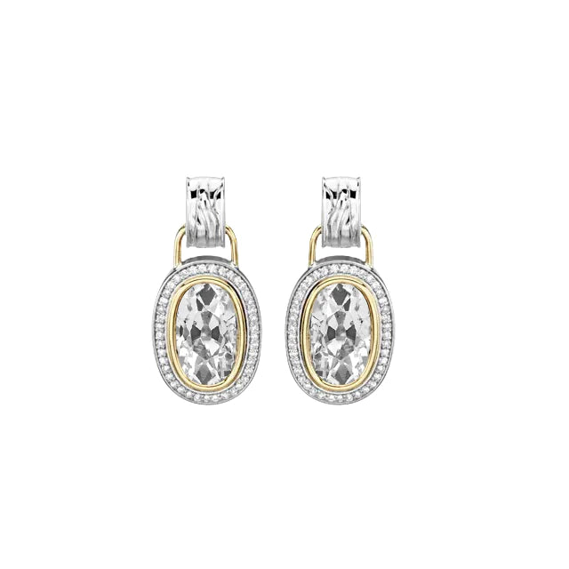 2,50 Karat Oval Altschliff Lünette Echt Diamant Halo Ohrstecker zweifarbig