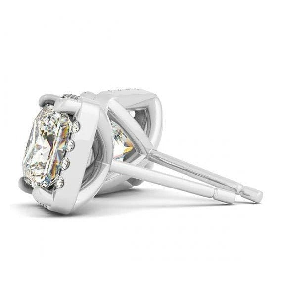 2,50 Karat Prinzessin Center Echt Aus der Erde Abgebauter Natürlicher Diamant Ohrstecker Halo Weißgold 14K