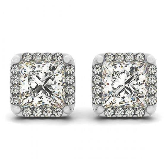 2,50 Karat Prinzessin Center Echt Aus der Erde Abgebauter Natürlicher Diamant Ohrstecker Halo Weißgold 14K
