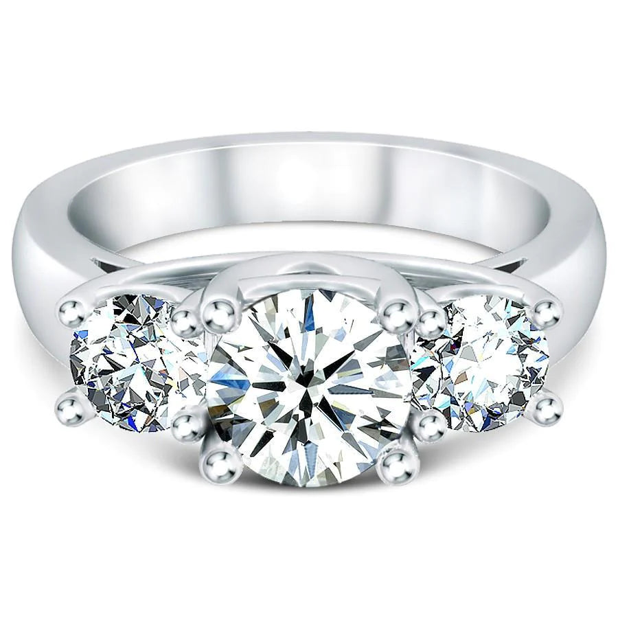 2,50 ct Runder Drei-Stein-Echt-Diamant-Ring Neu Weißgold 14K