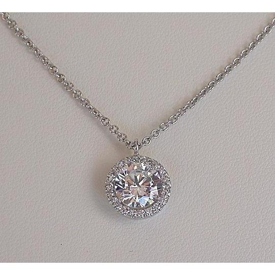 2,72 Karat funkelnde Natürliche Diamanten im Rundschliff Anhänger Halskette Weißgold 14K
