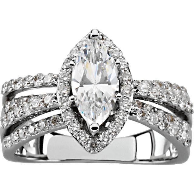 2,75 Karat Marquise und runder Natürliche Diamant-Verlobungsring Weißgold 14K