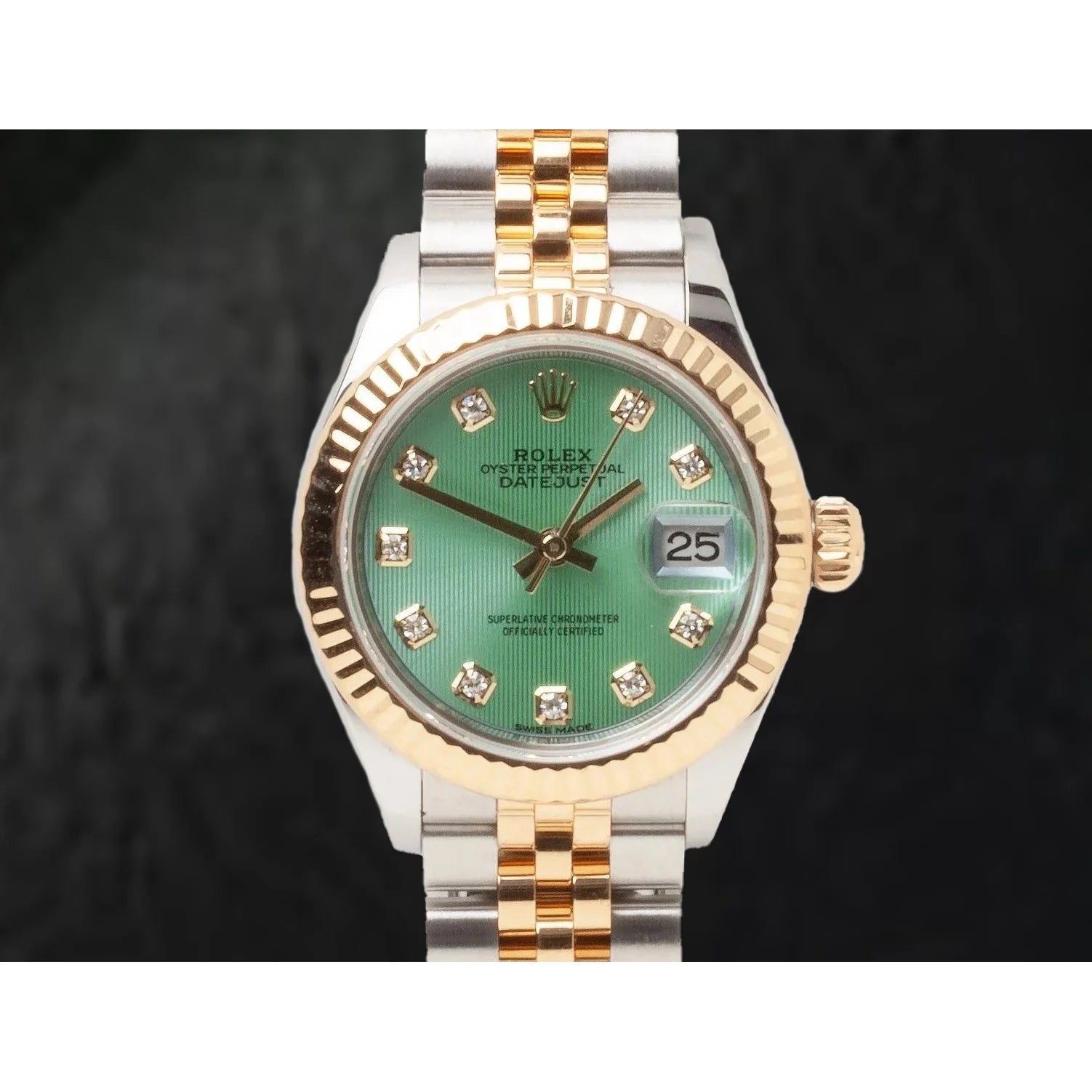 279173 Rolex Damenuhr Datejust, 28 mm, zweifarbiges grünes Zifferblatt