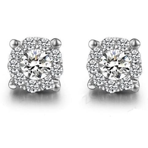 2,90 ct Echt Diamant Damen Ohrstecker Halo Ohrringe Weißgold