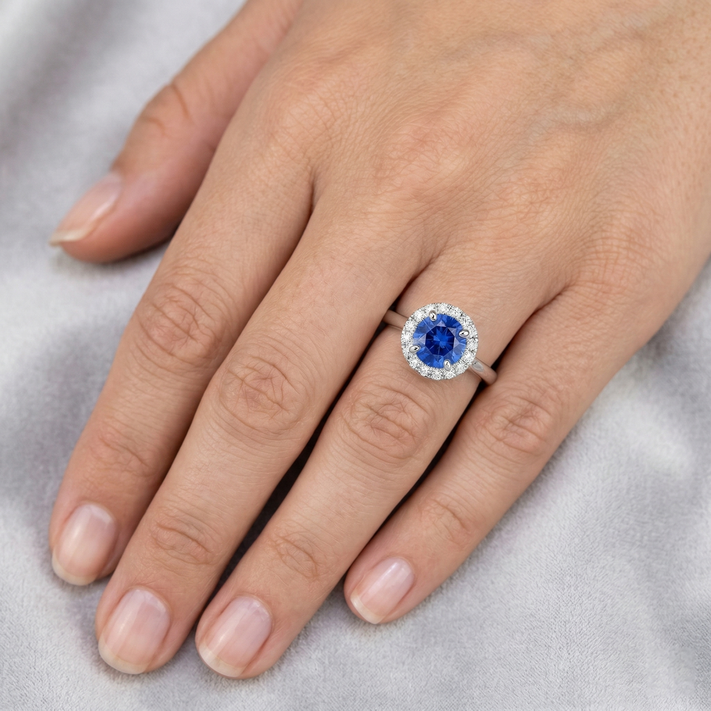 2 Karat Runder Saphir-Aus der Erde Abgebauter Natürlicher Diamant-Verlobungsring Weißgold 14K