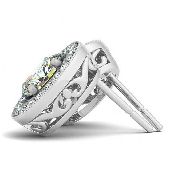 2.00 Karat Oval Echt Aus der Erde Abgebauter Natürlicher Diamanten Halo Ohrstecker Paar Ohrringe Weißgold 14K