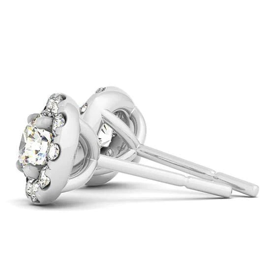 2.00 Karat Weißgold Runde Echt Diamanten Halo Ohrstecker Paar