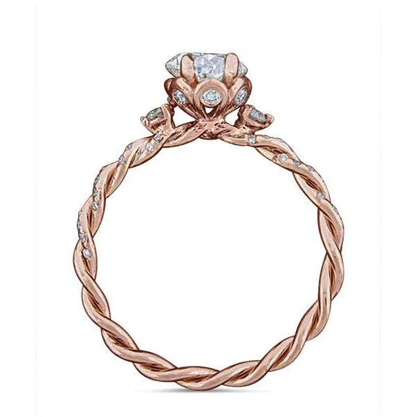 2.15 Karat Ovaler Echt Diamant Ehering Verdrehte Rope Stil Roségold 14K
