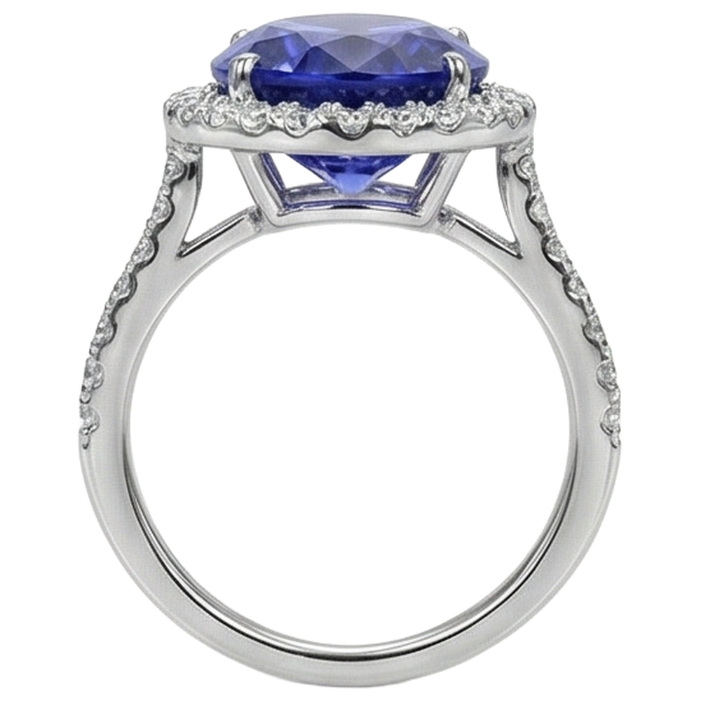 2,15 Kt Blauer Tansanit im Ovalschliff mit Aus der Erde Abgebauter Natürlicher Diamantring Gold Feiner Schmuck