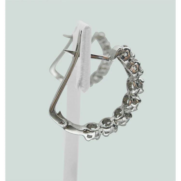 runder Echt Diamant-Damen-Hoop-Ohrring aus massivem Weißgold 14K