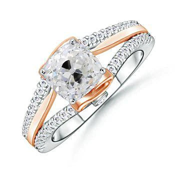 2.50 Karat Damen-Ringkissen Old Cut Echt Diamant Gespaltener Schaft Zweifarbiges