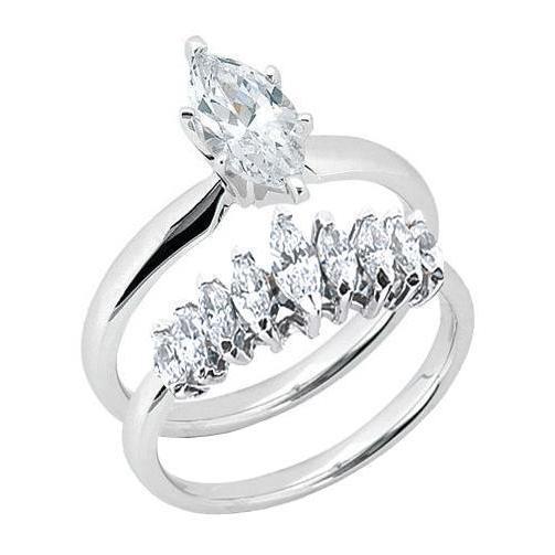 2.50 Karat Echt Diamant-Solitär-Ring im Marquise-Schliff mit Band-Set