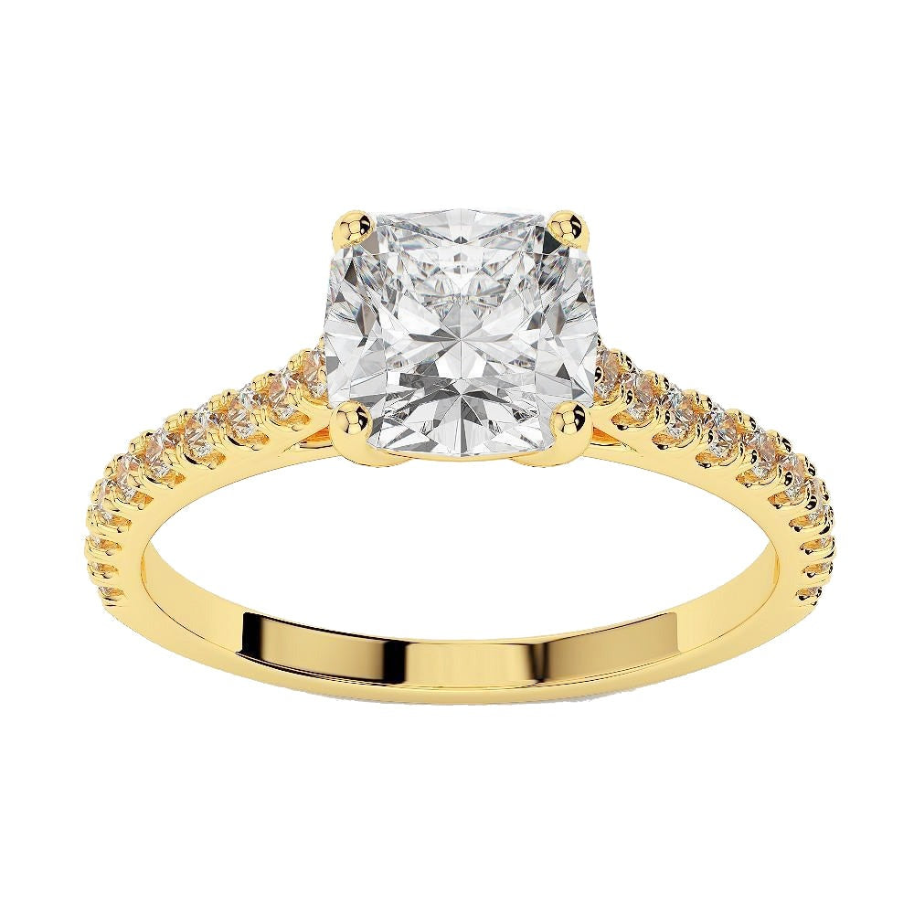 2.50 Karat Echt Kissen Diamant Damen Verlobung Ring Gelb Gold 14K