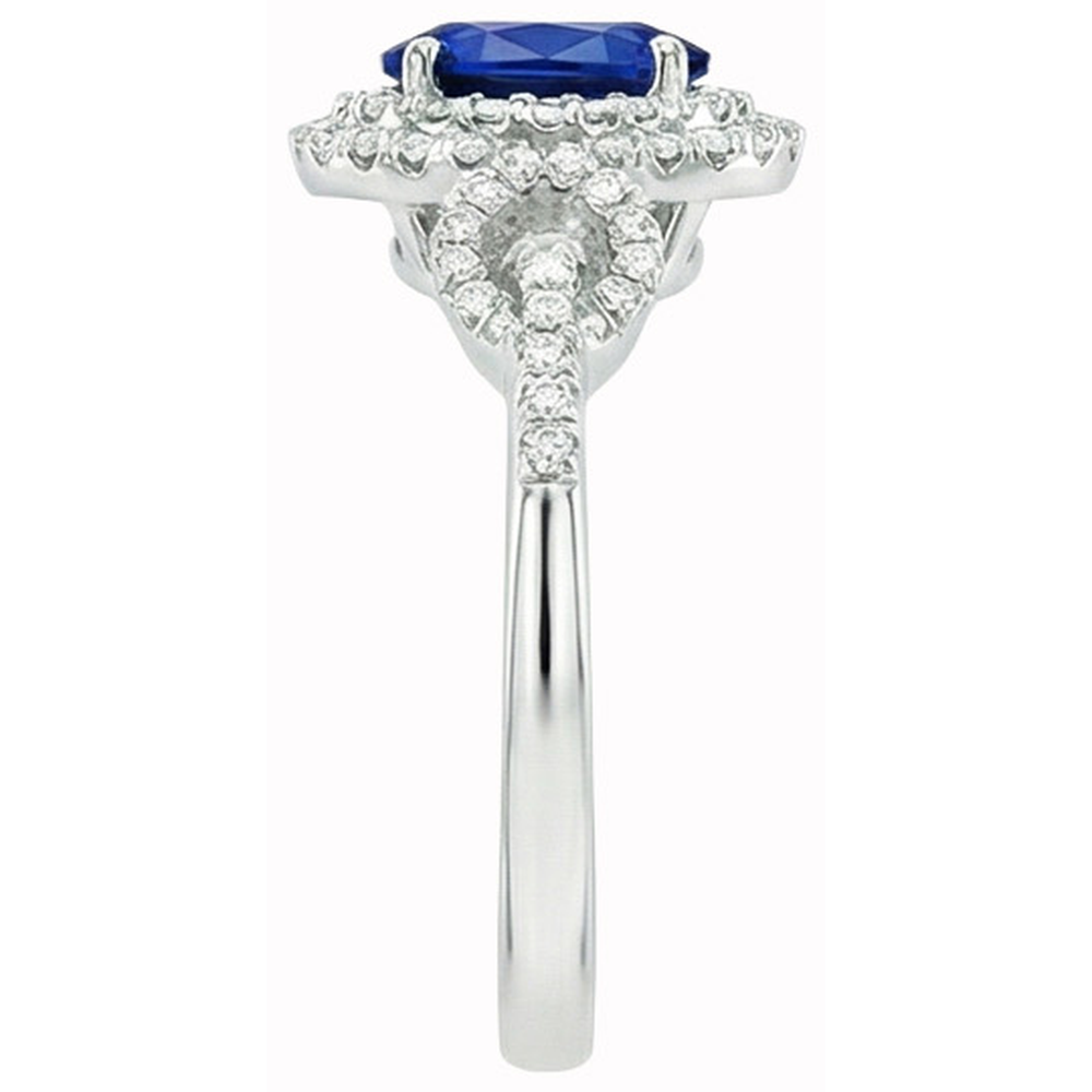 2,75 Karat Weißgold Ovaler Ceylon Saphir mit rundem Aus der Erde Abgebauter Natürlicher Diamantring