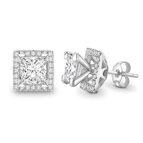 2.80 Karat Krappenbesatz Echt Aus der Erde Abgebauter Natürlicher Diamanten Halo Damen Ohrstecker Gold Weiß 14K