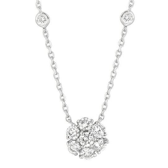 2.90 Karat Echt Aus der Erde Abgebauter Natürlicher Diamant Blume & Lünette Halskette Anhänger Weißgold 14K