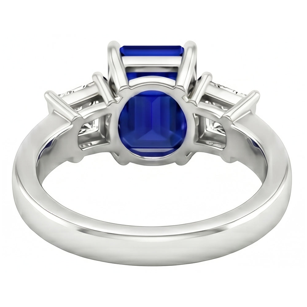 3.05 ct. Smaragd-Ceylon-Ring mit Saphir und Aus der Erde Abgebauter Natürlicher Diamanten mit drei Steinen