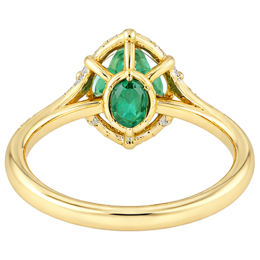 3.20 Karat Grün Smaragd Und Aus der Erde Abgebauter Natürlicher Diamanten Verlobungsring Gelbgold 14K