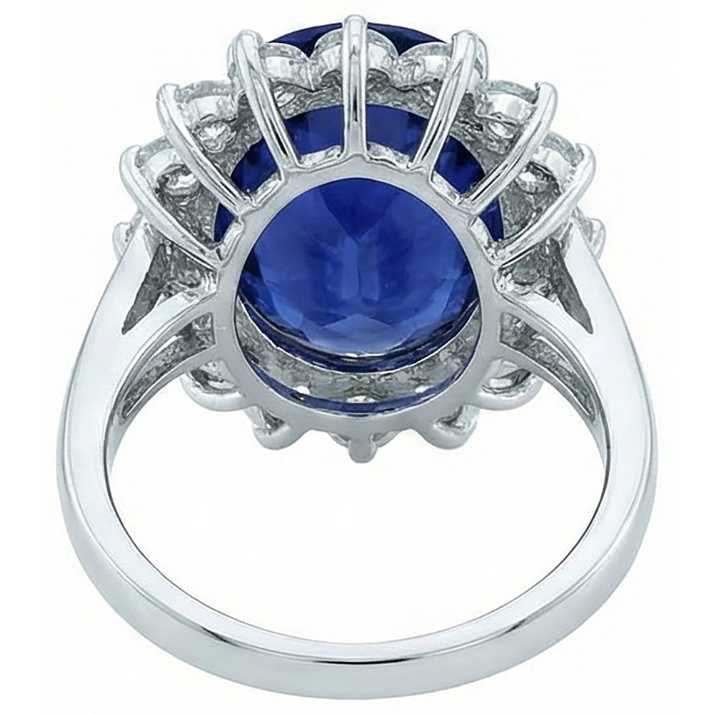 3.26 Karat Tansanit und runde Aus der Erde Abgebauter Natürlicher Diamanten Ring Weißgold 14K