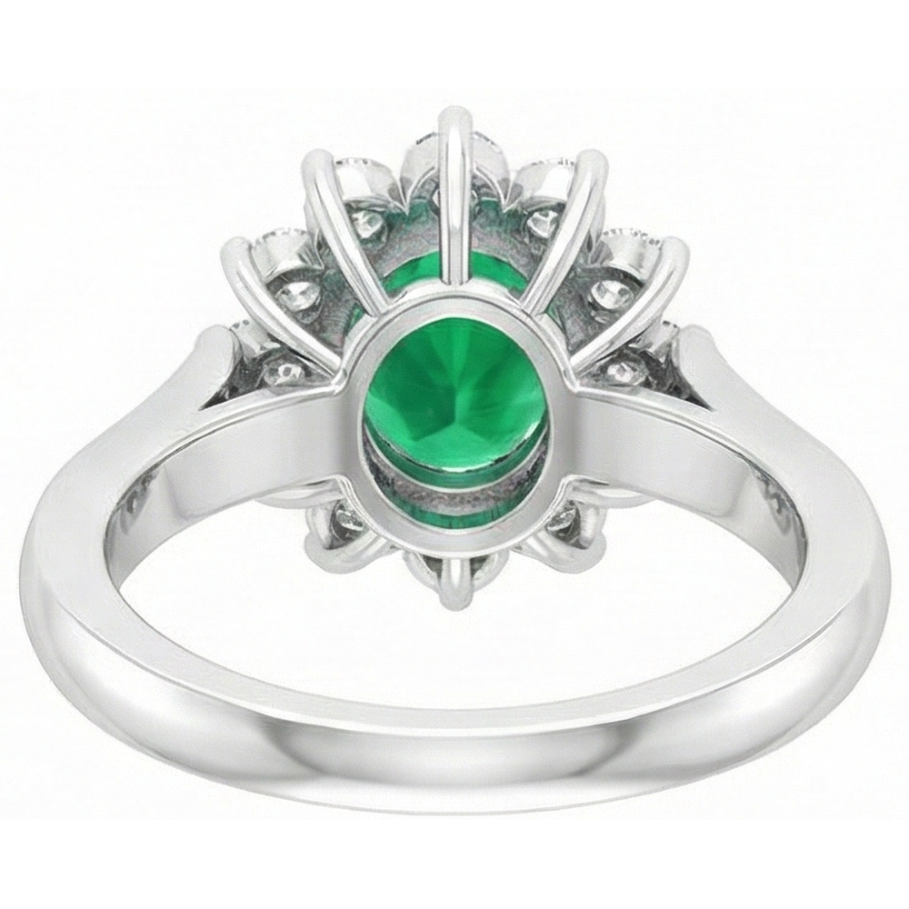3.50 Karat Grüner Smaragd mit Aus der Erde Abgebauter Natürlicher Diamanten Halo Ring Weißgold 14K