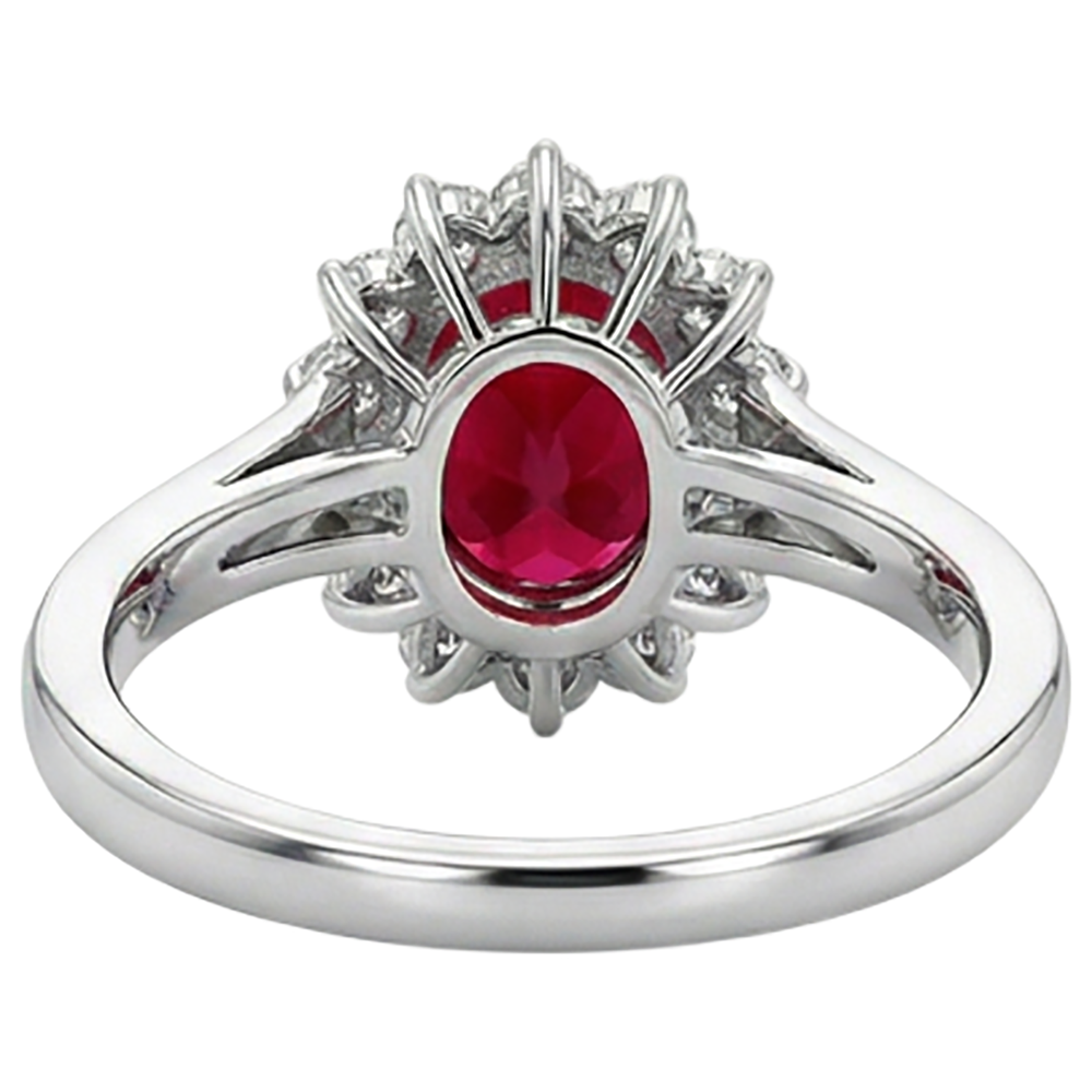 3.50 Karat Rubin mit Aus der Erde Abgebauter Natürlicher Diamanten Blume Halo Ring Weißgold 14K