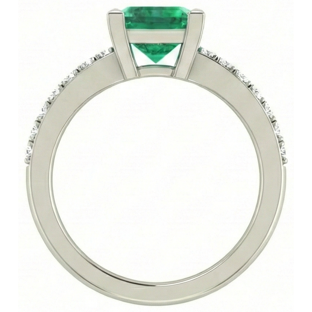 3.65 ct grüner Smaragd mit Aus der Erde Abgebauter Natürlicher Diamantring Weißgold 14K