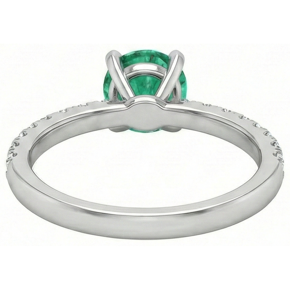 3.80 Karat Grüner Smaragd und Aus der Erde Abgebauter Natürlicher Diamanten Ring Weißgold 14K