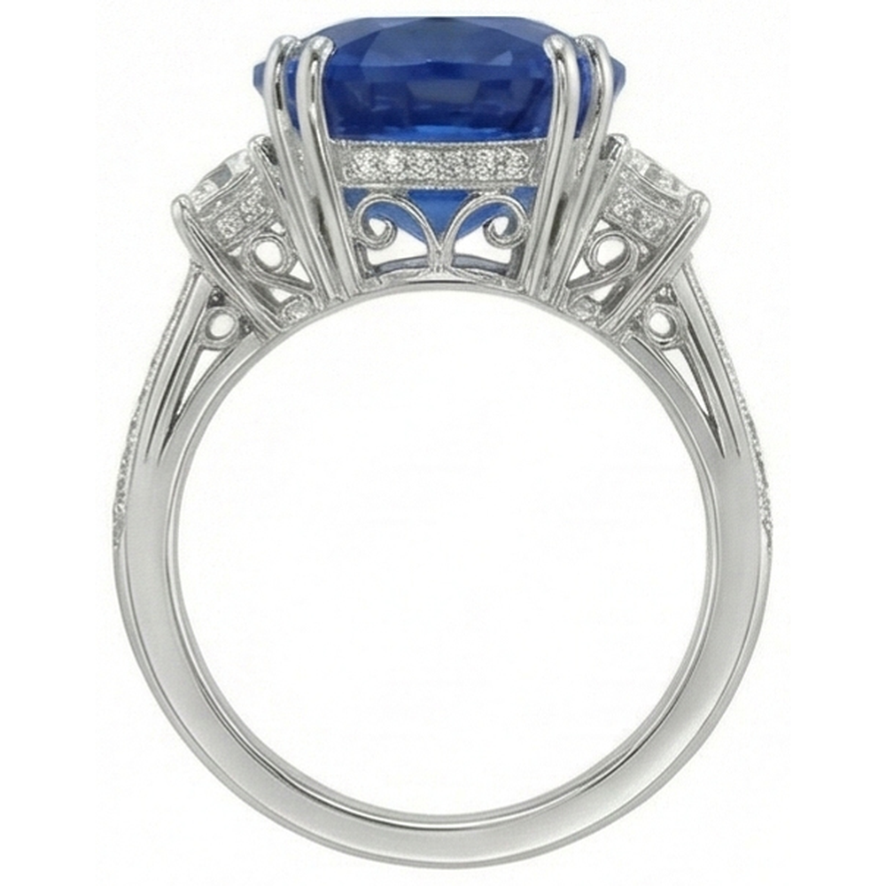 3 Karat Oval Sri Lanka Blauer Saphir Aus der Erde Abgebauter Natürlicher Diamanten Jubiläumsring