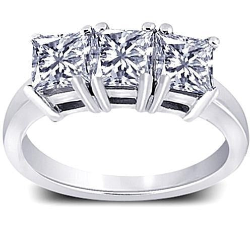 3 Karat Prinzessin Echt Aus der Erde Abgebauter Natürlicher Diamanten Verlobungsring mit drei Steinen Weißgold 14K