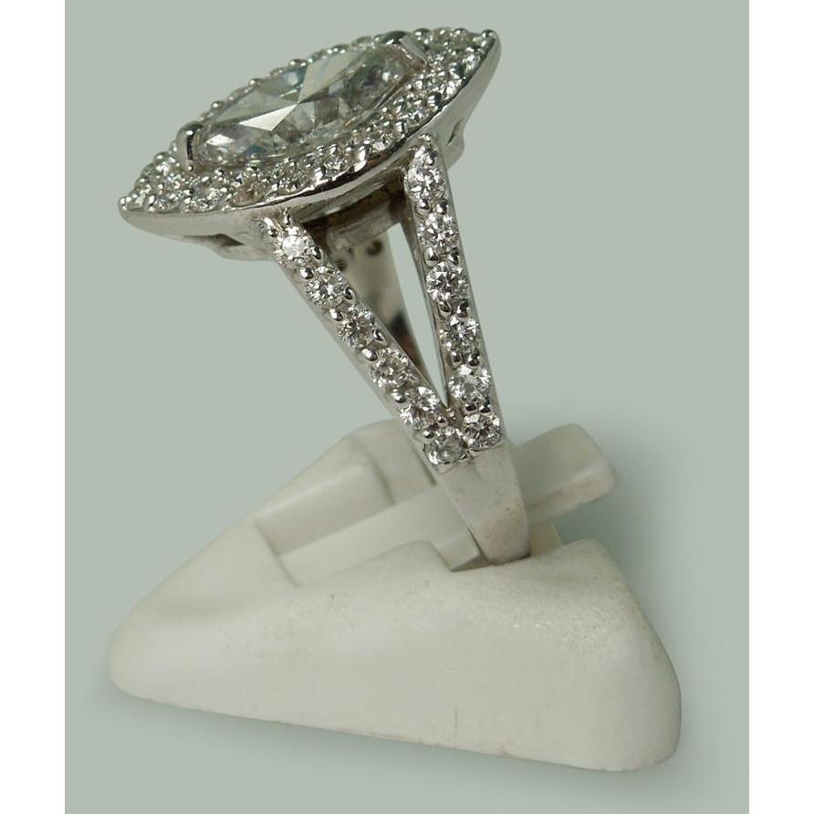 3 Karat doppelter Halo Marquise Echt Diamant-Verlobungsring mit geteiltem Schaft