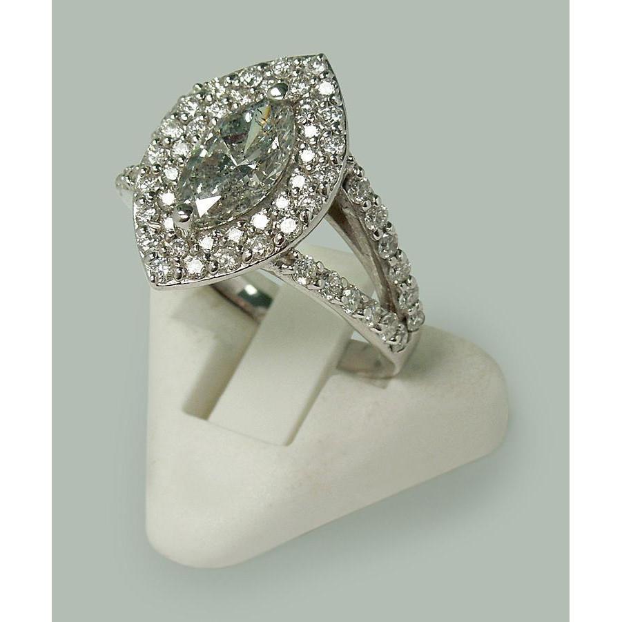 3 Karat doppelter Halo Marquise Echt Diamant-Verlobungsring mit geteiltem Schaft