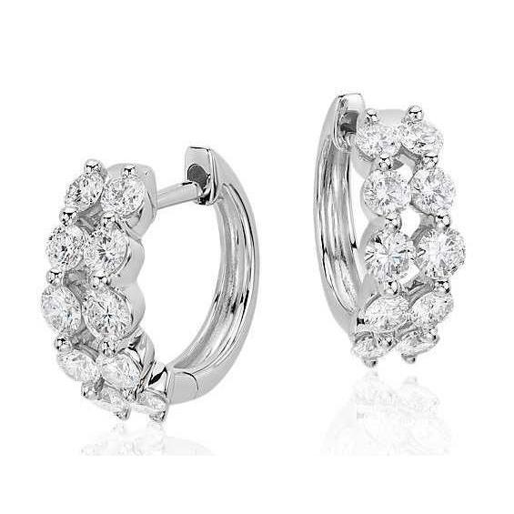 3 Karat Rundschliff zweireihige Diamanten Damen Huggies Creolen