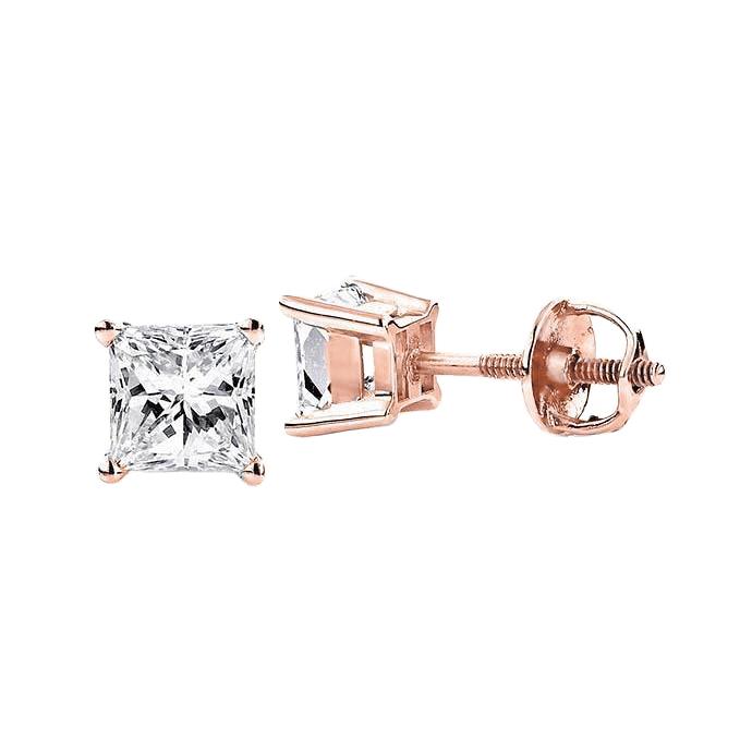 3 Karat prinzessinförmiger Echt Diamant-Ohrstecker Feines Roségold 14K