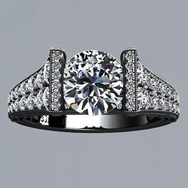 3 Karat runder Echt Diamant Schwarzgold 14K Ring mit Akzenten Schmuck Neu