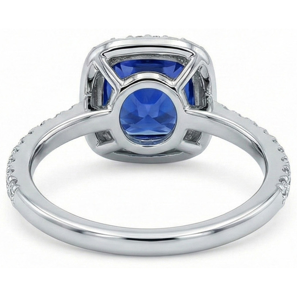3 Kt. Ceylon Saphir Halo Aus der Erde Abgebauter Natürlicher Diamant Ehering massiv Weißgold 14K