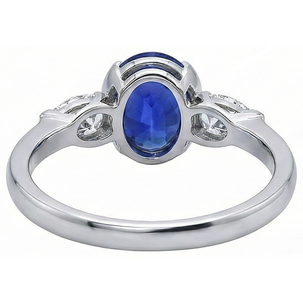 3 Kt. Ovaler Tansanit Aus der Erde Abgebauter Natürlicher Diamantring mit 3 Steinen Weißgold 14K