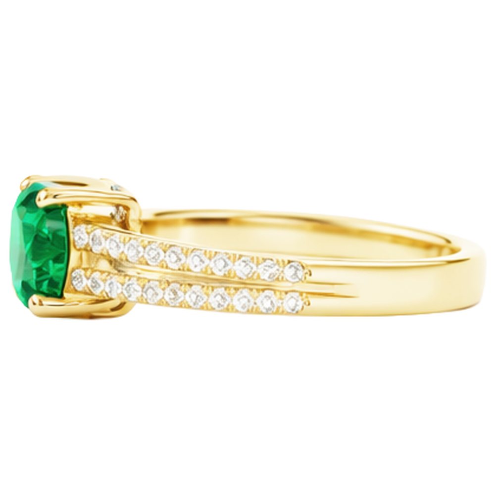 3 Kt grüner Smaragd mit Aus der Erde Abgebauter Natürlicher Diamant Ehering Gelbgold 14K